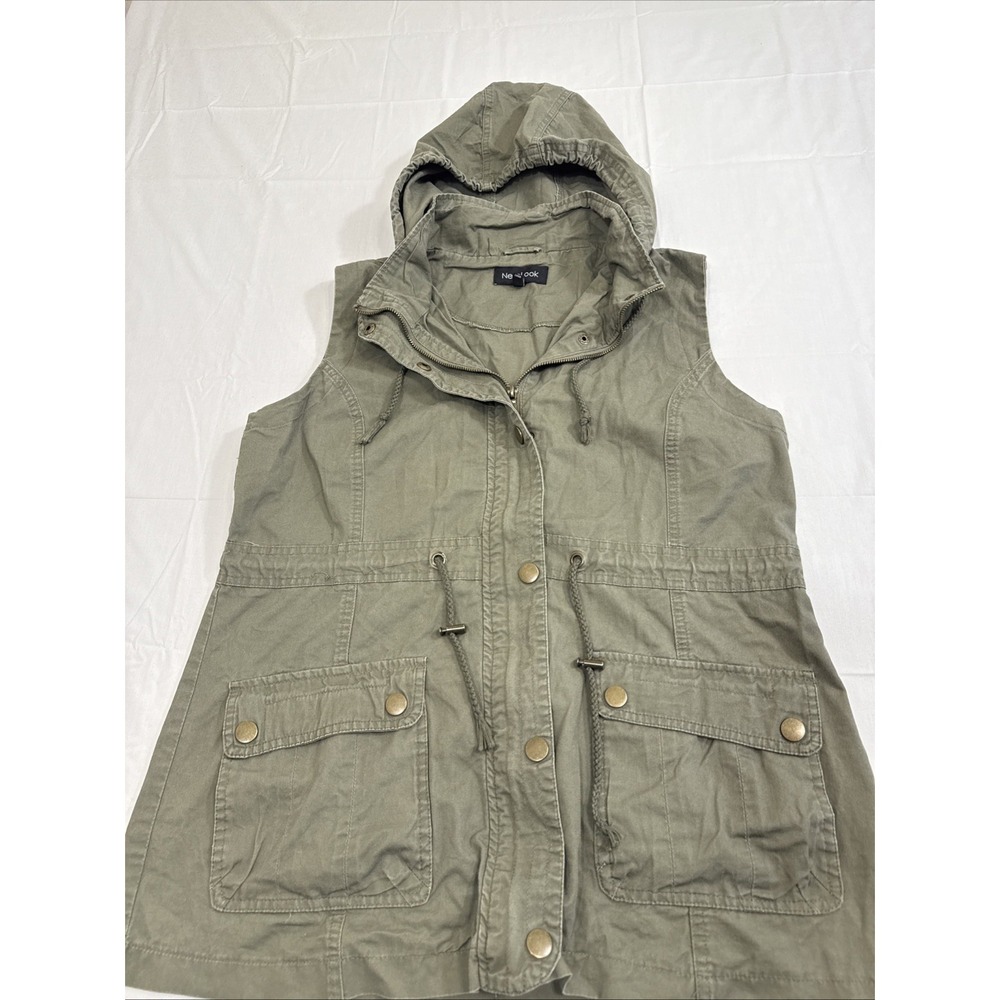 JACKET VESTWOMENS LARGE New Look  KHAKI‎ Full Zip & Snap Hooded